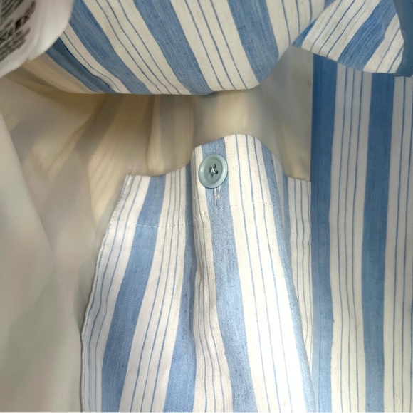 J.Crew Patch Pocket Blazer Sz M Striped Linen Nautical Blue White Gold Button - Picture 3 of 16